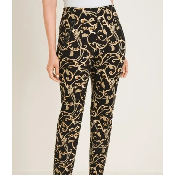 Chico's Slimming Chain Print Pull On Pants Black & Gold Stretch 4 Plus Size 20 - Picture 10 of 10